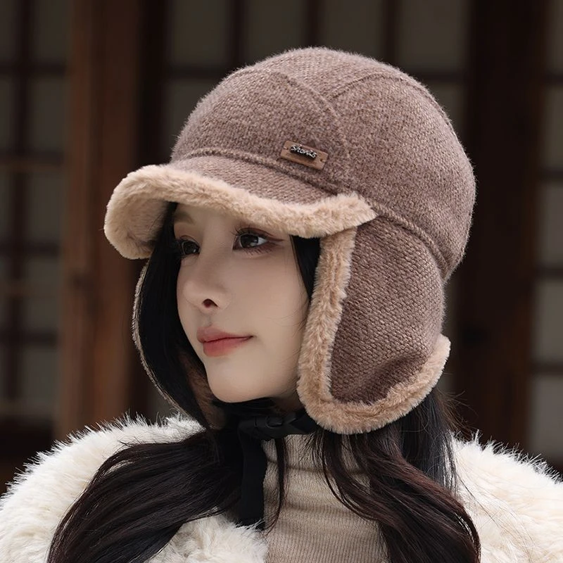 帽子女2025冬季新款防寒护耳飞行员雷锋帽加厚保暖骑车套头毛绒帽