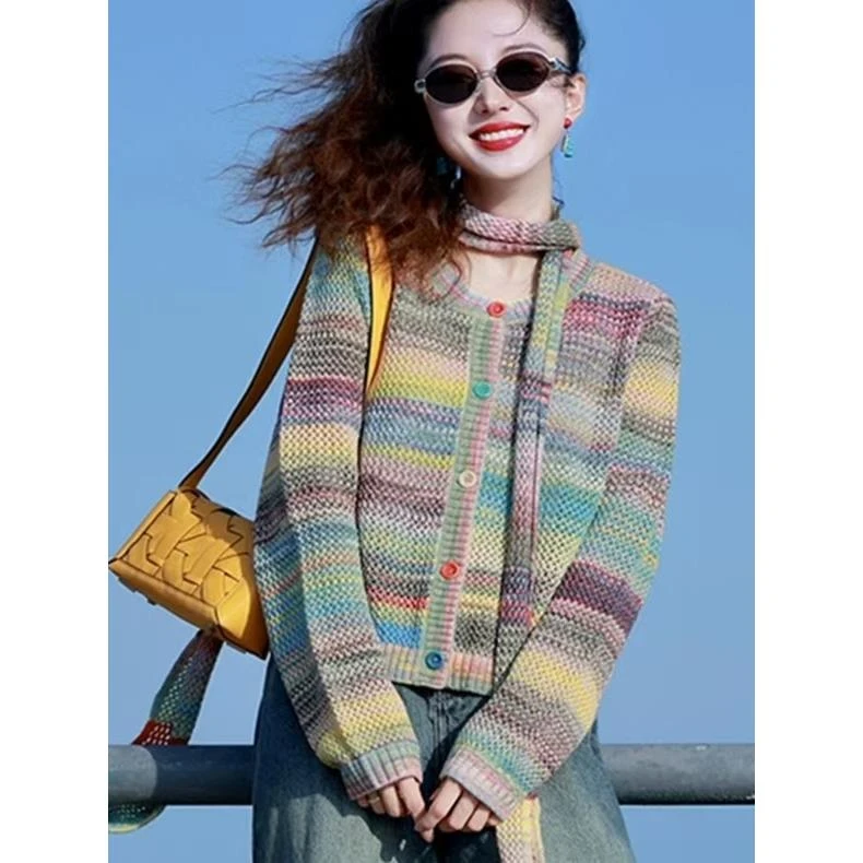 职业阿玛诗官2025秋冬季新款时尚气质多巴胺针织开衫外套女装上衣