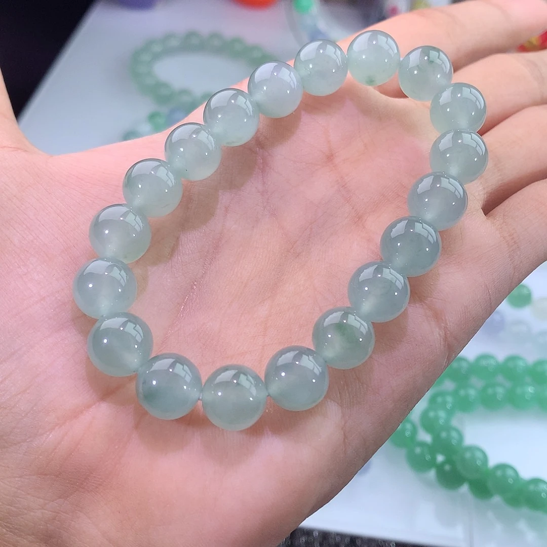 未镶嵌手链翡翠冰种晴绿飘花手串