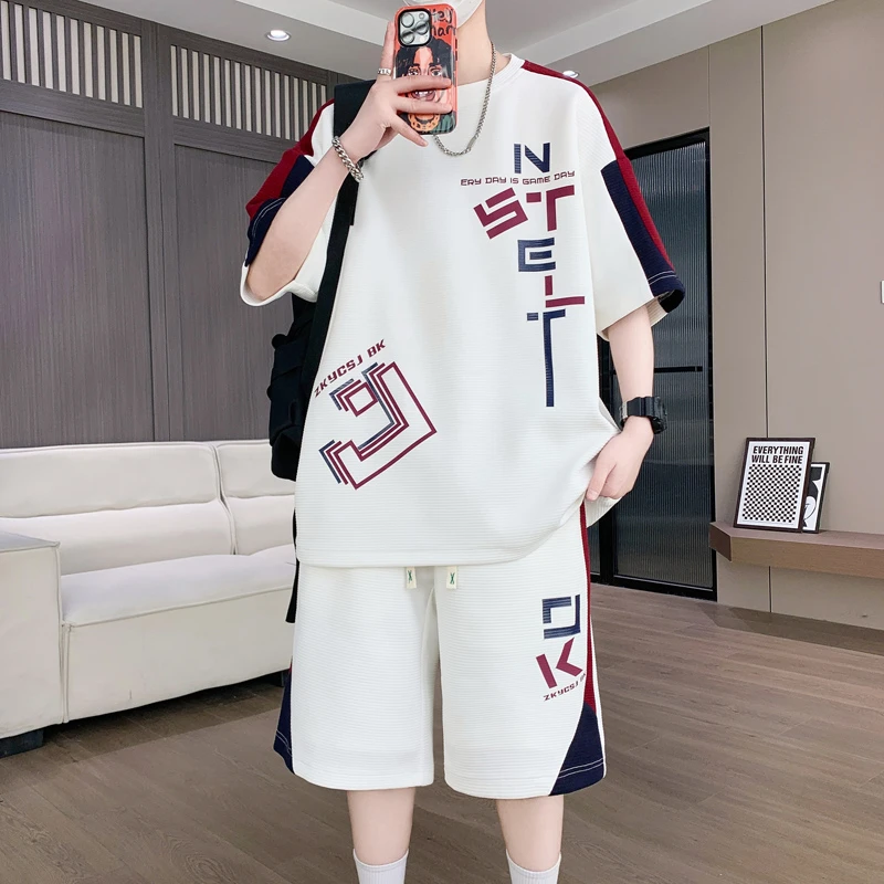 青少年短袖t恤男孩衣服初高中学生潮流帅气大童夏装运动短裤套装