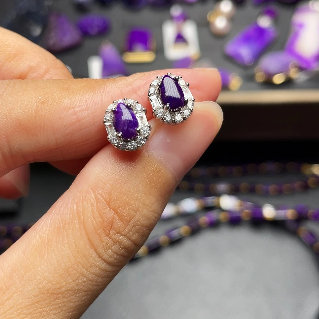 银S925镶嵌苏纪石（舒俱来）耳环