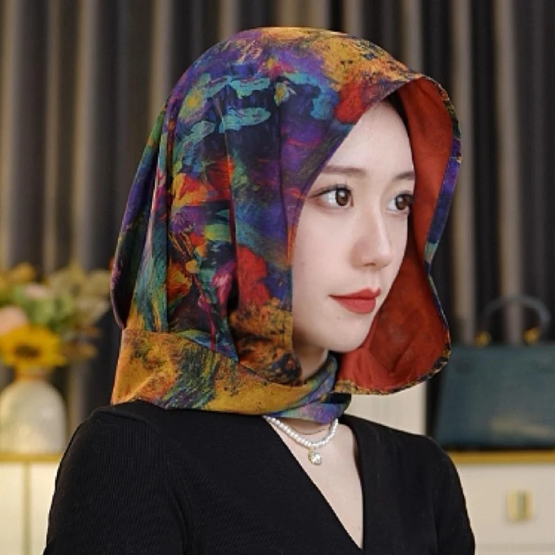 【罗纹锻丝巾帽】复古纯欲飘带帽时尚防晒丝巾百搭款休闲女士头巾
