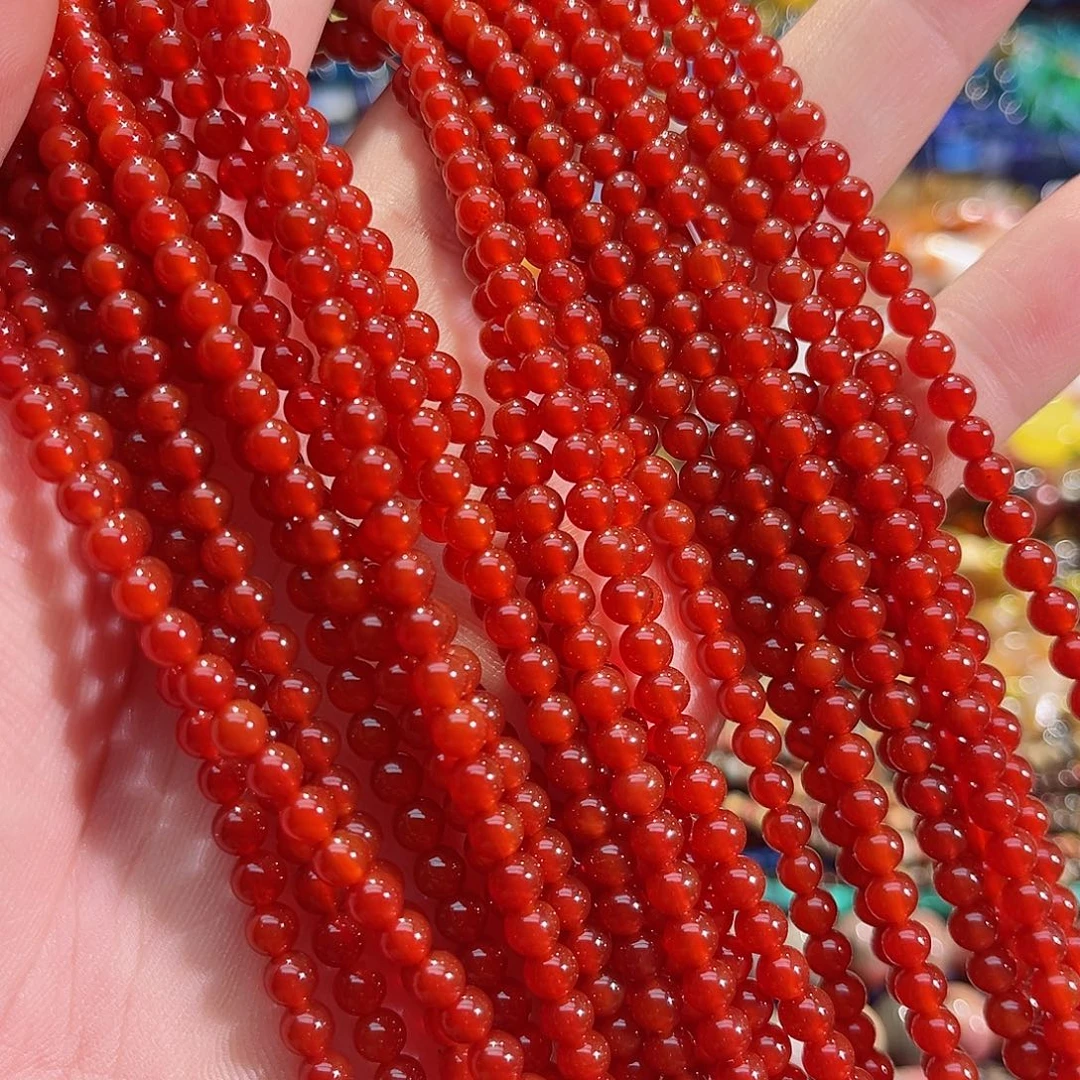 玛瑙/玉髓合金珠宝半成品A货红玛瑙一条4mm