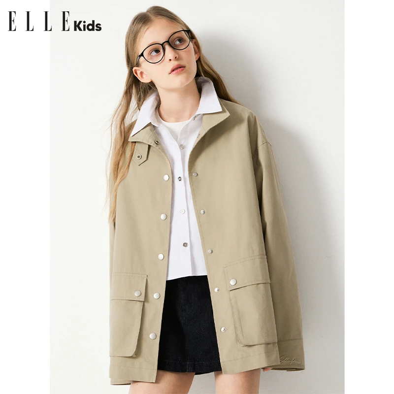 ELLEkids童装 巴恩风工装感套装女童春季新款休闲外套+裤子S2