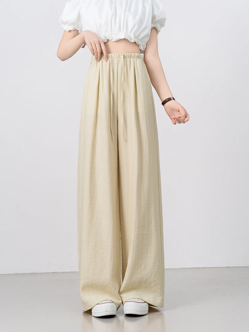 莫兰迪色系显瘦直筒亚麻阔腿抖抖裤