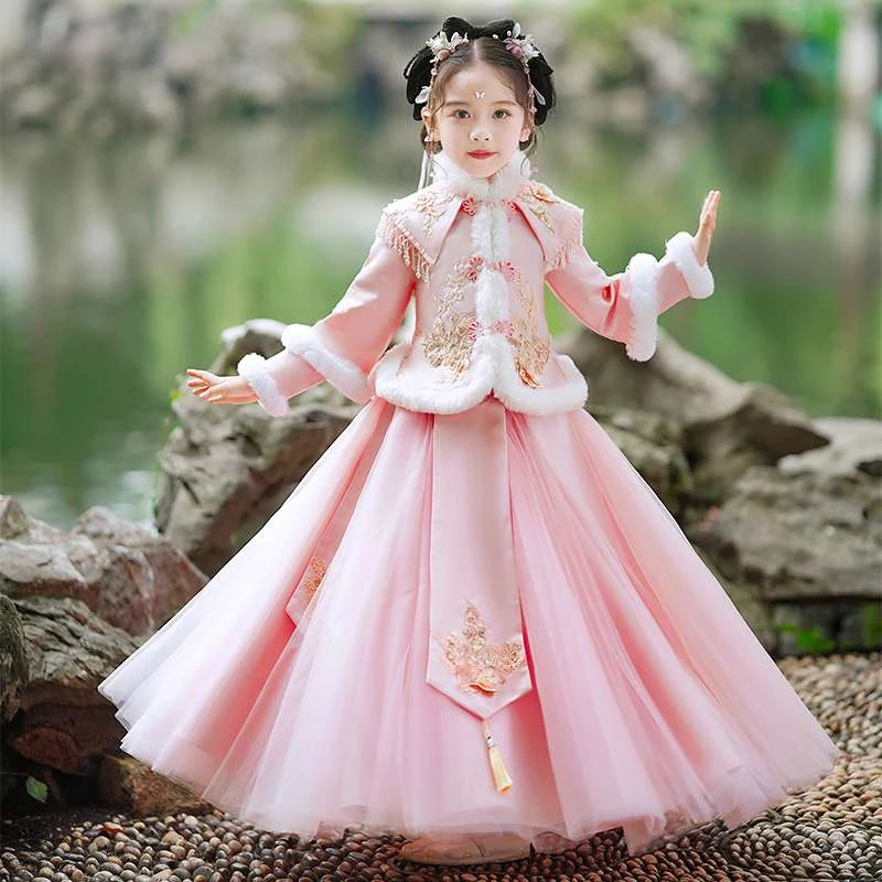 FAVMARTHA女童汉服冬装2025新款秋冬裙子公主裙儿童加绒冬季女孩