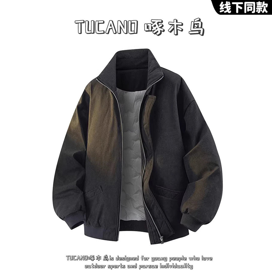 啄木鸟休闲风立领羽绒服男士日季日系简约宽松保暖90%白鸭绒外套