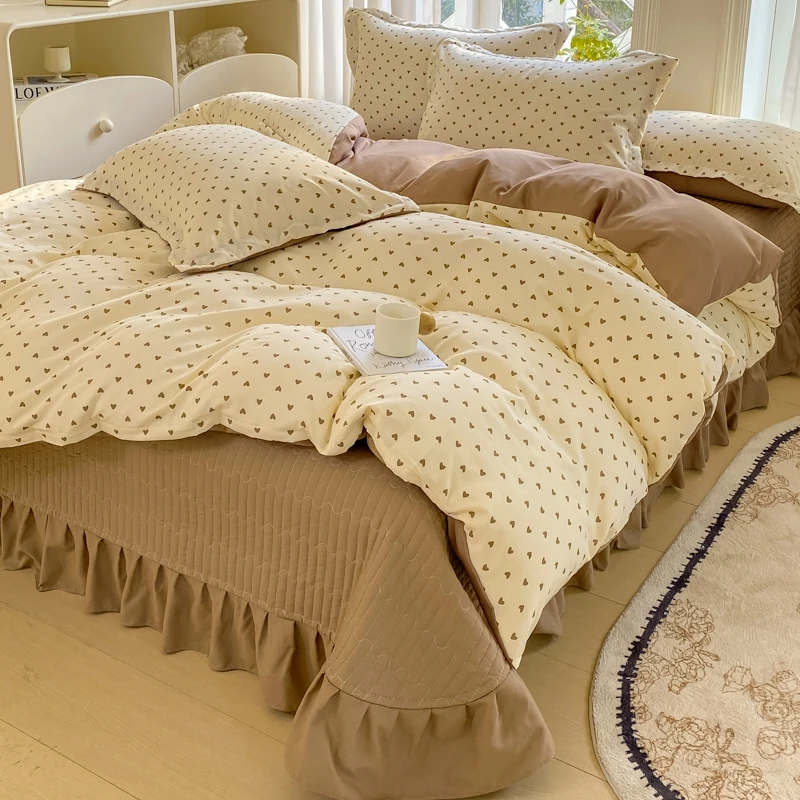 新款针织床盖四件套柔软亲肤被套四件套床裙款床单四季通用床品