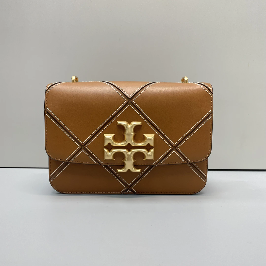 95新 TORY BURCH/汤丽柏琦 媚姐/棕色金砖斜挎包23X18X6cmG010301