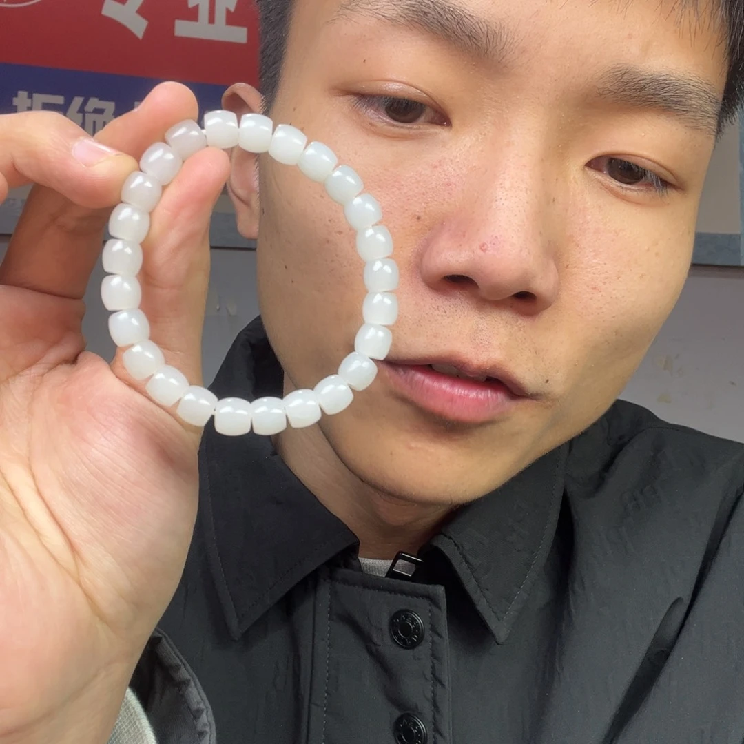 和田玉手链未镶嵌多样性野牛沟羊脂玉直切珠卡8货头