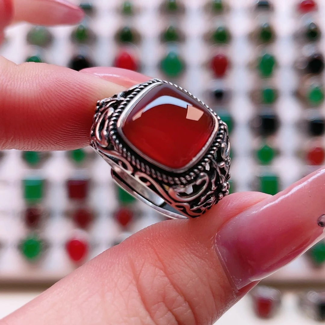 玛瑙/玉髓戒指银S925镶嵌