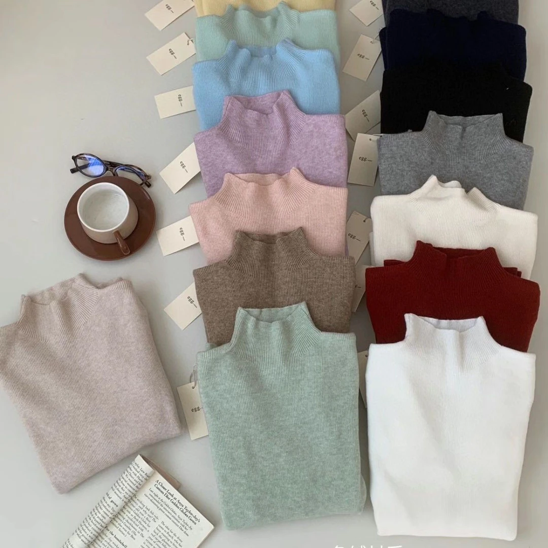 正品撤柜羊毛衫半高领修身毛衣打底衫秋冬新款内搭上衣纯色针织衫