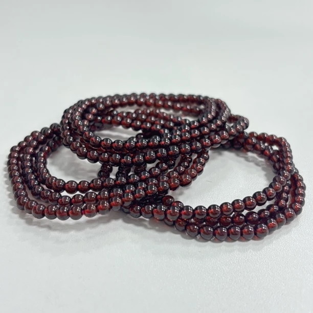 【书记甄选】天然酒红石榴石三圈手链 多样性发一件 约4mm 3367YT