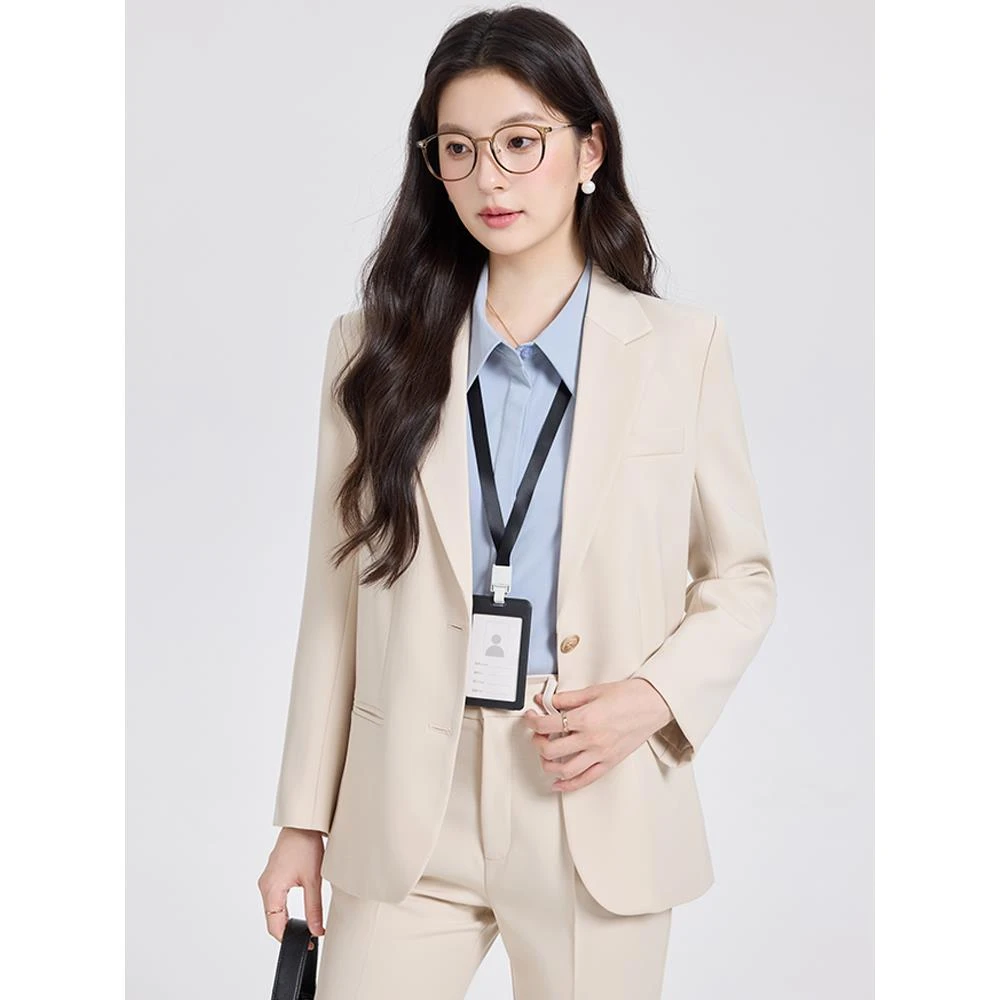 杏色西装洋气女面试正装秋季2026新款轻职场大学生职业装西服外套