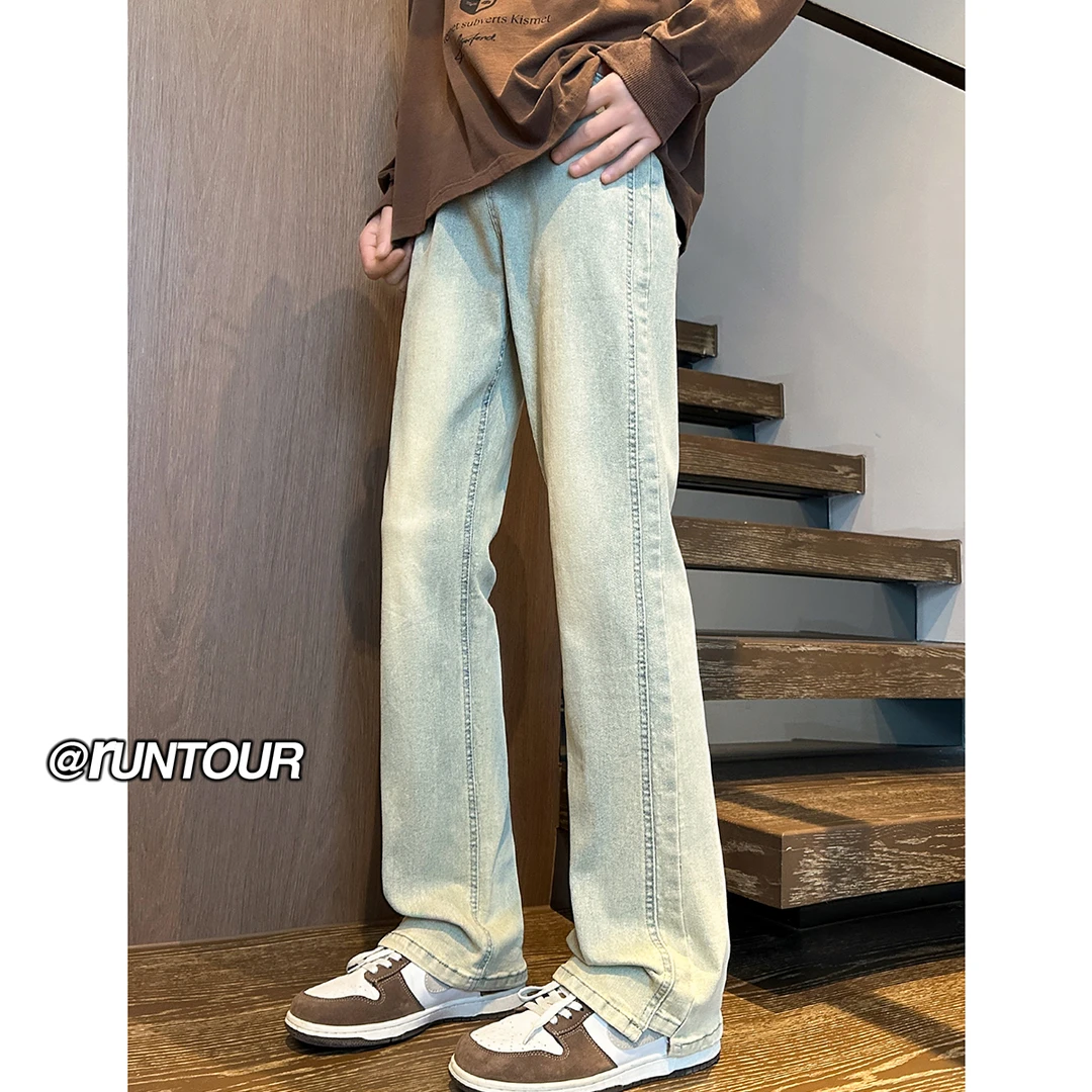 黄泥色微喇牛仔裤男美式vibe风裤子高街潮牌cleanfit复古休闲长裤