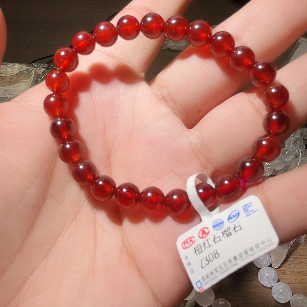水晶手链未镶嵌橙红石榴石8毫米