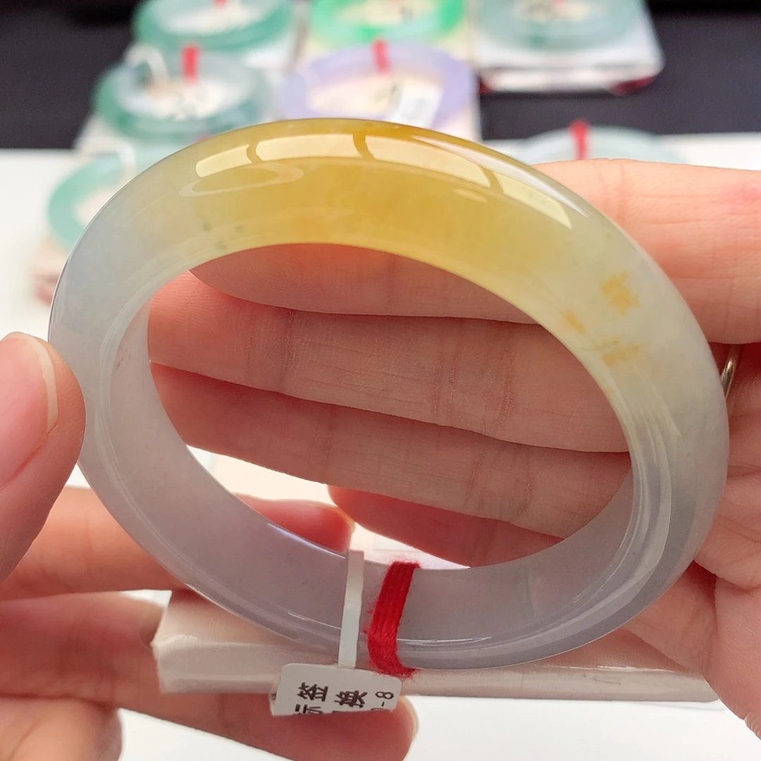 未镶嵌手镯翡翠56-57圈口冰透蜜糖黄对标小六一开品质5号