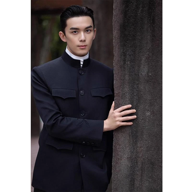 高端2025西服男士秋季国潮新款中式夹克立领外套改良设计感中山装