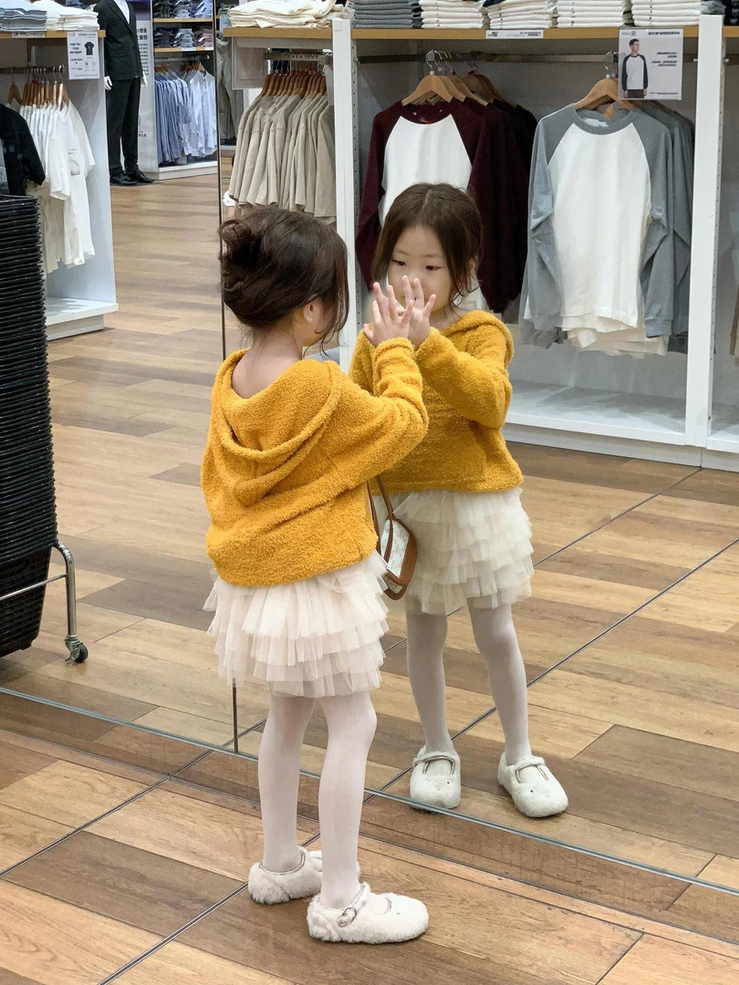 2025春款新款女童毛衣软糯连帽休闲长袖套头衫  洋气蛋糕纱裙韩版