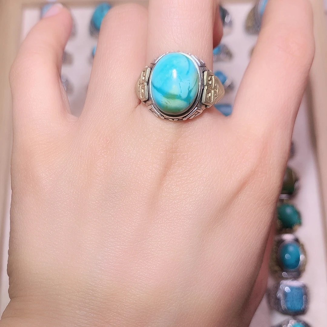绿松石银S925镶嵌戒指