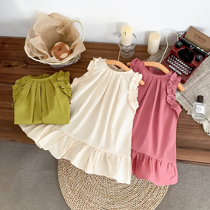 女童连衣裙夏装2025新款韩版纯棉无袖裙子中小童女宝宝荷叶公主裙