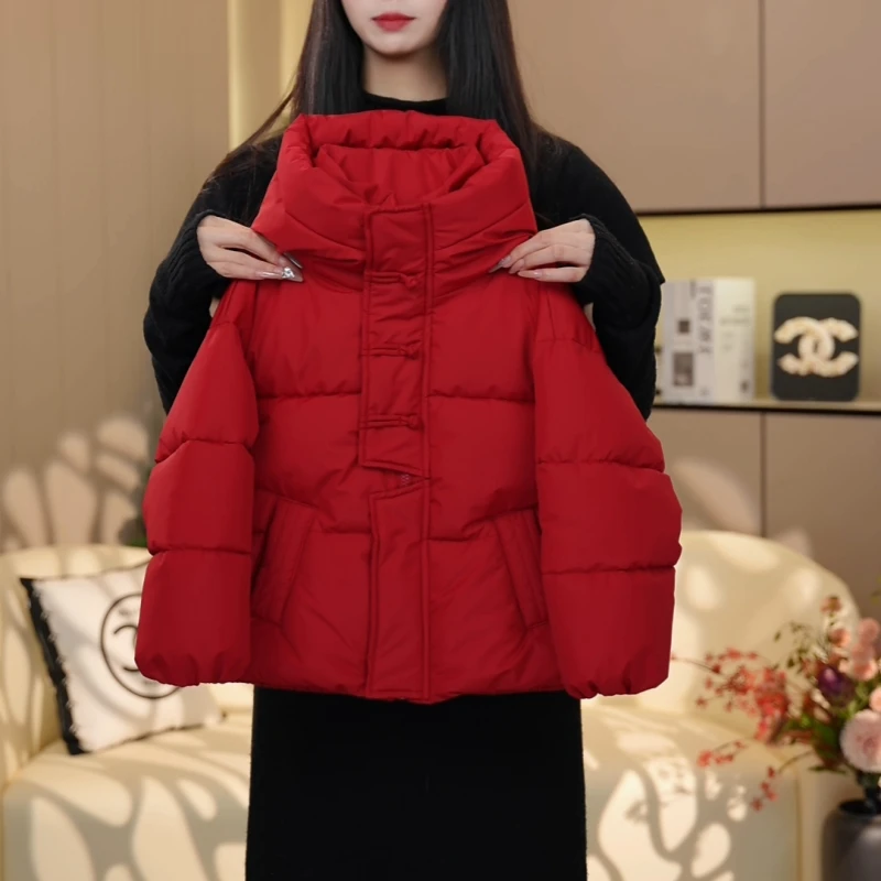 【糖宝魔豆】女童红色冬装加厚棉服外套新款冬季拜年服女孩盘扣棉衣