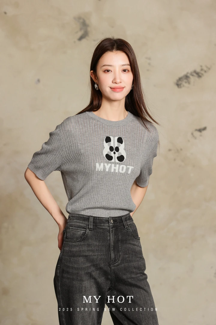 华家曼H733114819春夏短袖套头印花简约针织衫