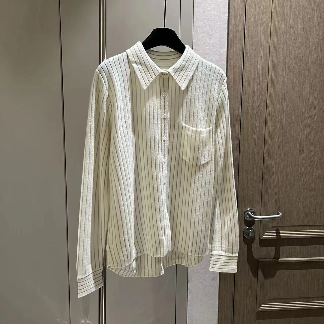 【大L】重磅外贸进口高奢重工设计师风百搭长袖羊绒衬衫25992