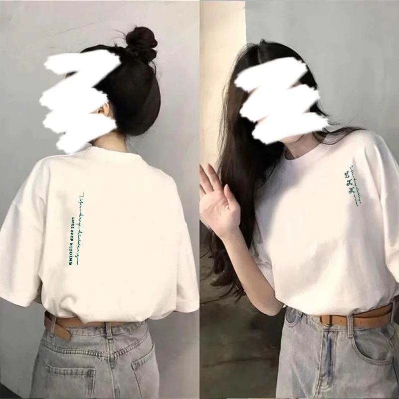 白色纯棉圆领字母短袖t恤女2025夏新款黑色宽松半袖显瘦小众上衣