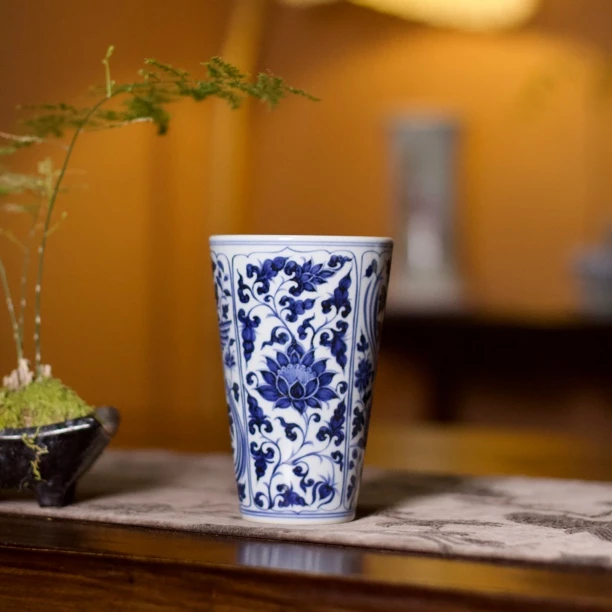 元风匠造 青花锦鸡纹可乐杯微瑕300毫升