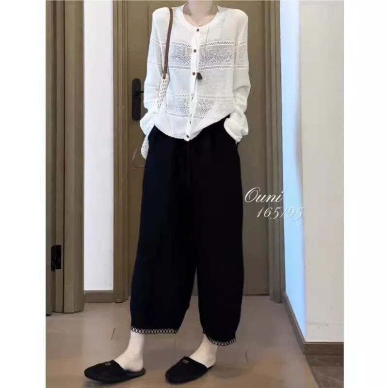 慵懒风黑色休闲直筒裤女2025夏季大码胖MM设计感宽松垂感灯笼裤