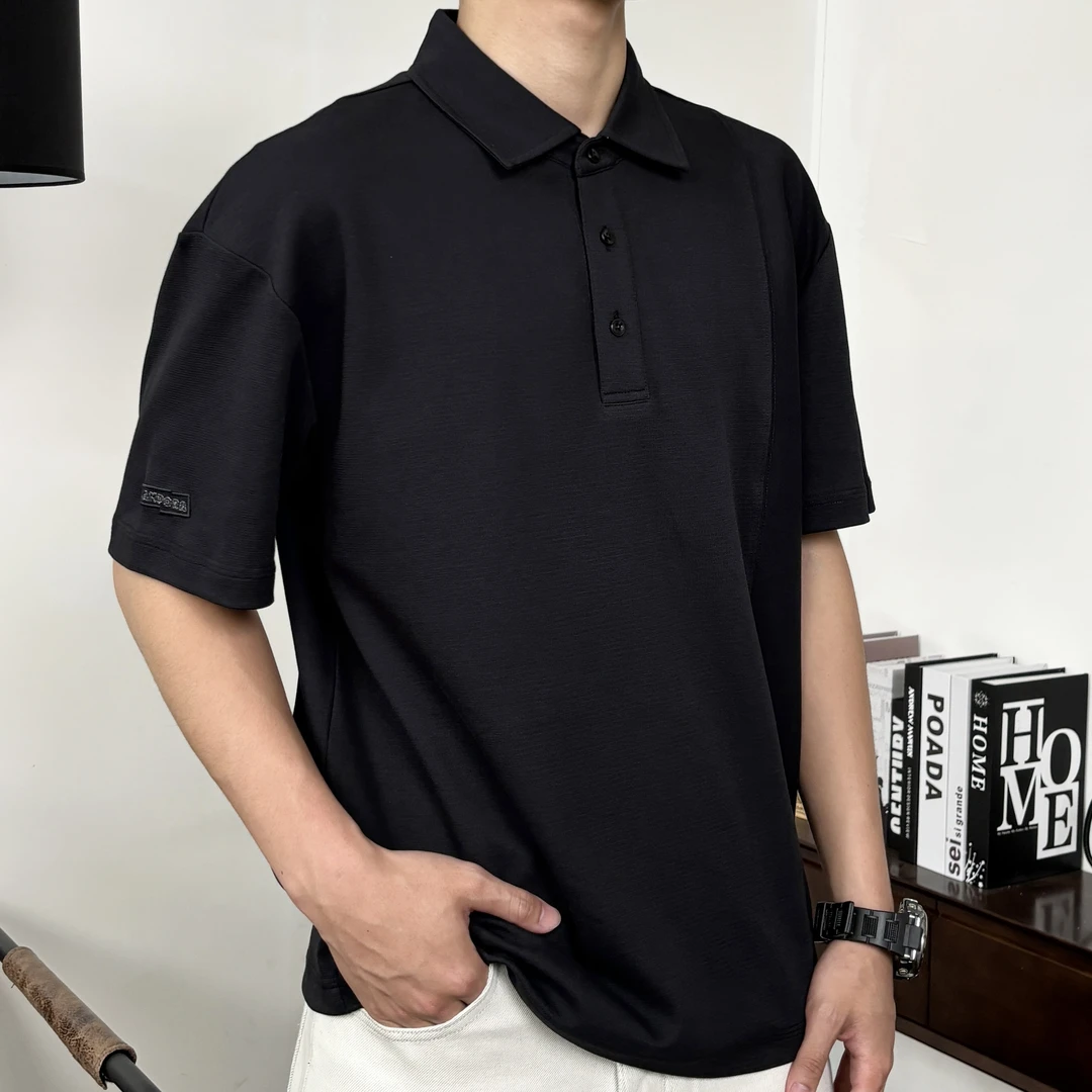 男士宽松短袖翻领Polo衫夏季潮流休闲百搭纯色上衣简约时尚透气