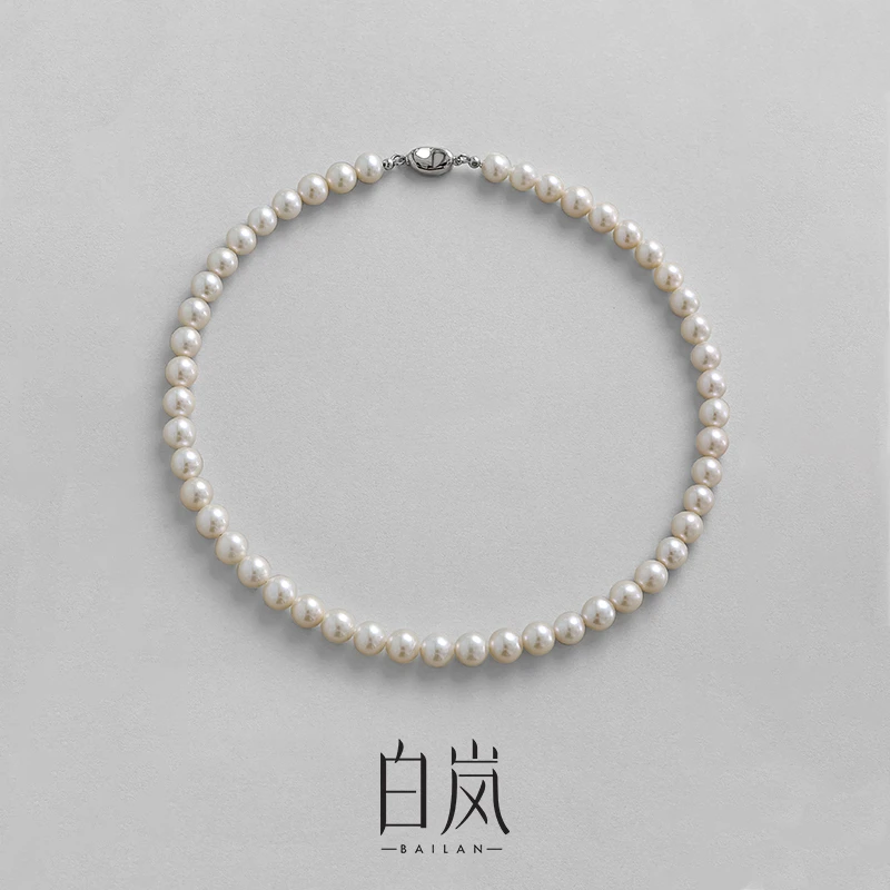 白岚淡水珍珠项链女925银近正圆微瑕轻奢气质珠宝小众满串XL4050