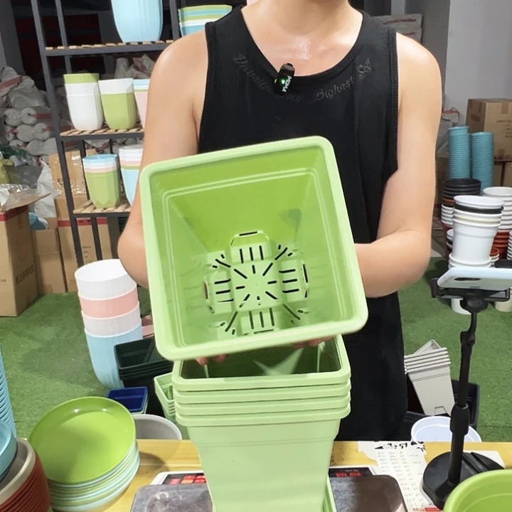 正品方形口16高18果绿带托5只
