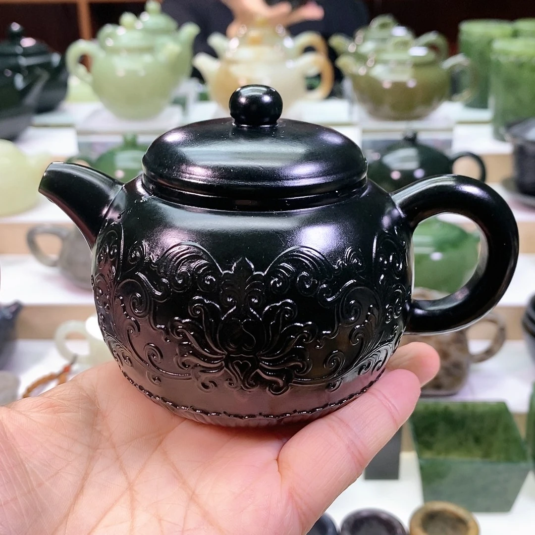 和田玉未镶嵌挂件茶壶250m l