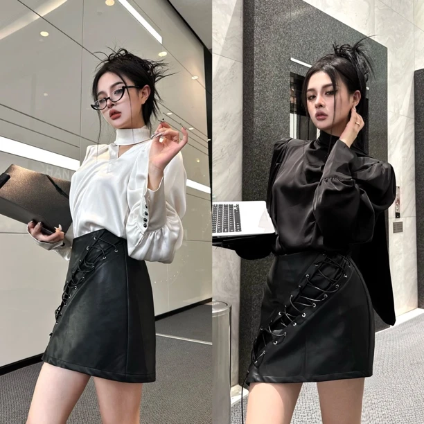 Blackgirl新款【恶毒女二】秋季纯欲V领设计感小众法式衬衫内搭打底