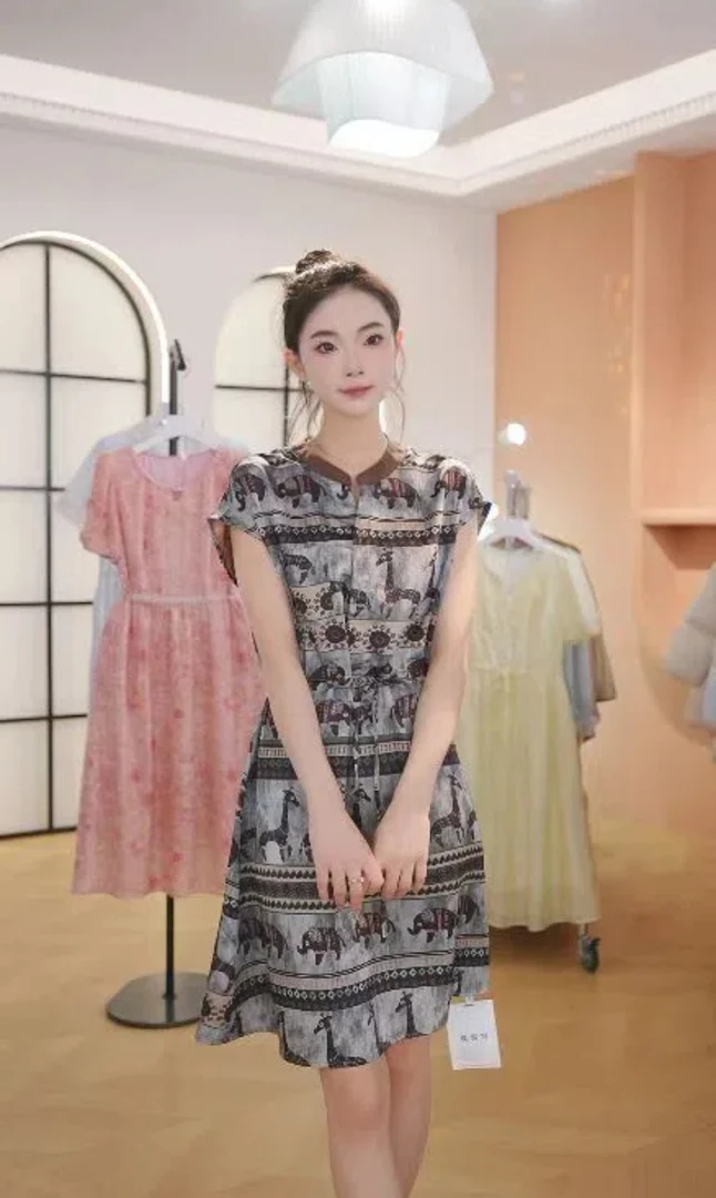 【送运费险】F2987夏季新款时尚百搭洋气后开叉收腰显瘦印花连衣裙