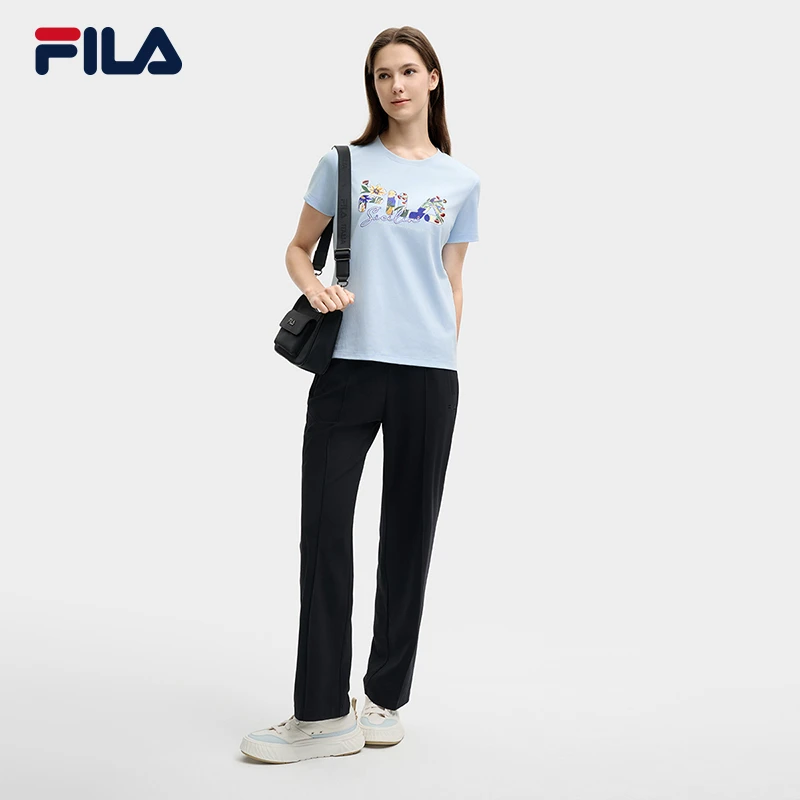 FILA 斐乐官方女子针织短袖衫2025夏新款时尚休闲简约基础圆领T恤