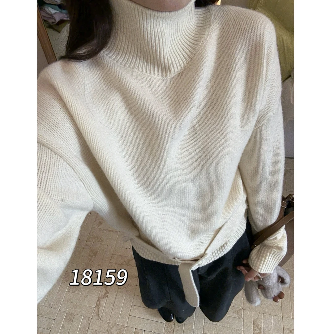 18159（部分无水洗唛介意慎拍）WANGDAN高领腰部腰带长袖针织衫