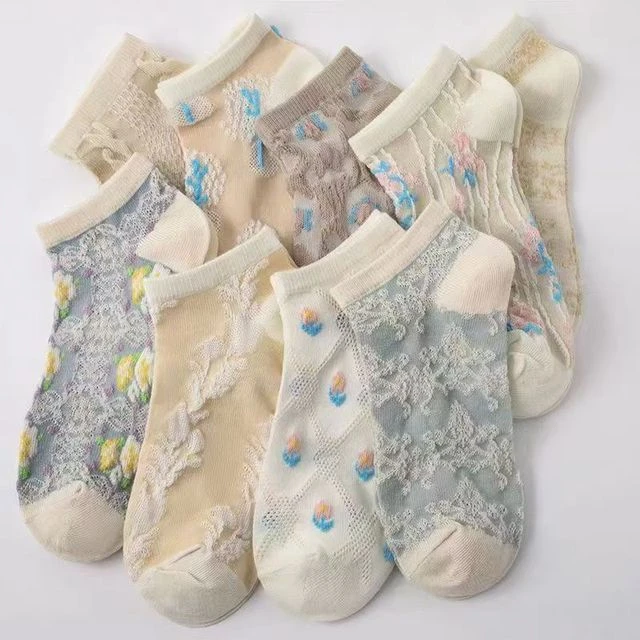 宫廷袜子女短袜春秋季款ins潮百搭日系复古文艺立体浮雕学生船袜