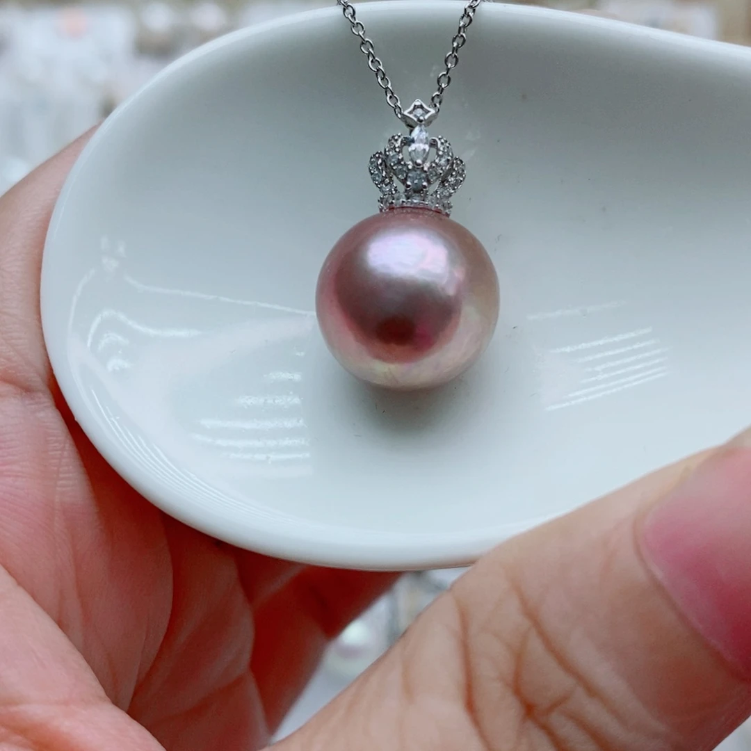淡水珍珠银S925镶嵌吊坠(赠链)13.3mm