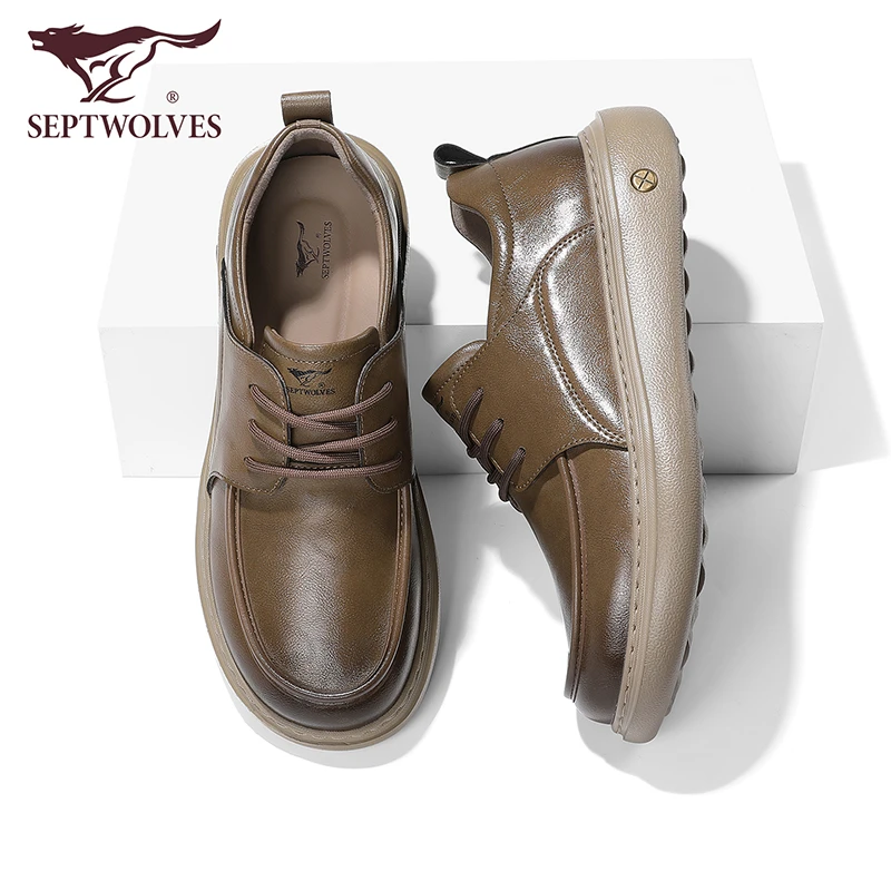 七匹狼皮鞋男款复古工装休闲鞋英伦风厚底鞋秋季新款透气通勤男鞋