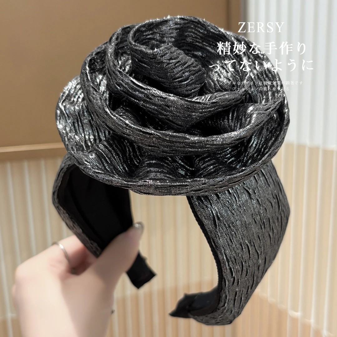 新款刺绣高颅顶宽边发箍高级感洋气时尚立体花朵发卡日常外戴头箍