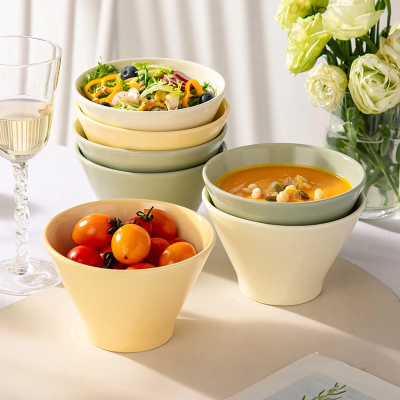 ins风斗笠碗冰淇淋碗陶瓷家用饭碗米饭碗面碗小碗高脚甜品碗餐具
