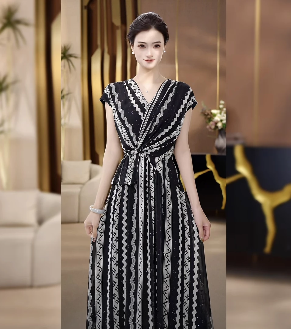 UNIQUE U:US【巴黎星空编号78】都市权游撒银几何条纹连衣裙252965