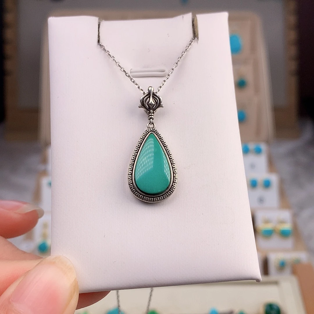 绿松石耳饰银S925镶嵌