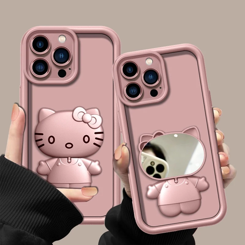 适用【苹果13promax】金属漆香槟粉高级感猫咪支架手机壳防摔创意女