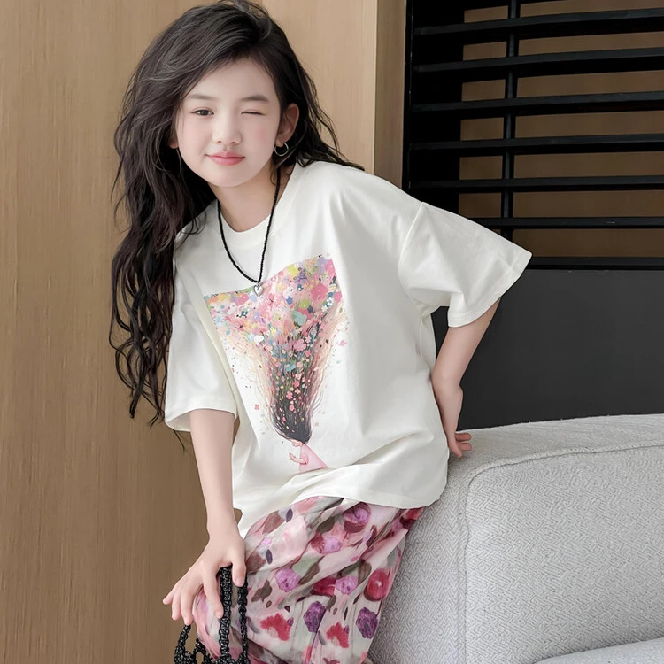 儿童夏装2025独特漂亮套装女童短袖12-15岁潮款高级感中大童童装