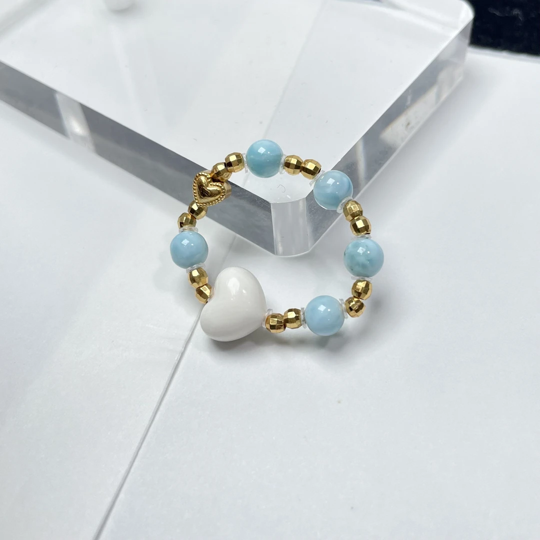 新品破价 猛犸爱心海纹石5mm戒圈   KT25021509