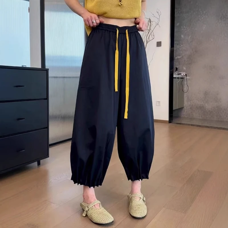 大码束脚阔腿休闲裤女2025夏季薄款直筒宽松显瘦气球裤九分哈伦裤